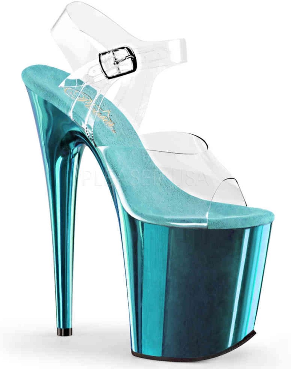 EU 37 = US 7 | FLAMINGO-808 | 8 Heel, 4 PF Ankle Strap Sandal w/Chrome Plated Bottom